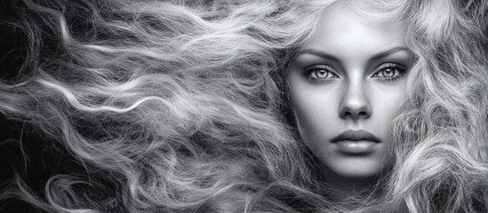 Fototapeta premium Woman's flowing blonde hair, studio shot, dark background, beauty advert