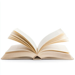 Obraz premium Open book with turning pages on white background, symbolic of knowledge and education