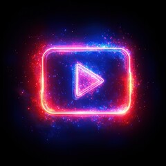 Fototapeta premium Glowing neon play button symbol.