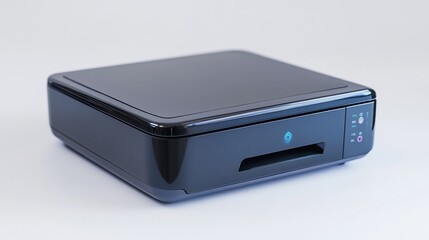 Black printer printing documents on white background