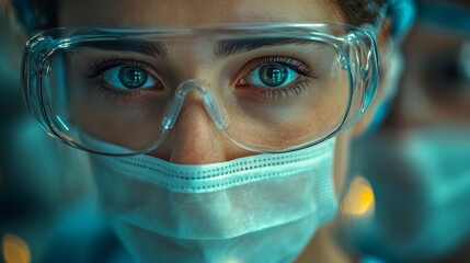 Medical Students Observing Live Surgery in Scrubs and Masks Gain Hands-On Experience in Operating Room Environment