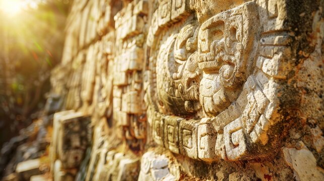 Mystical Mayan Glyphs: Stone Carvings from Ancient Civilization Unveiled in Intriguing Image Exploration