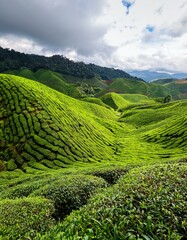 green tea field in asia 