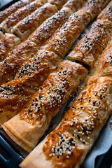 Traditional turkish minced meat and sesame pastry