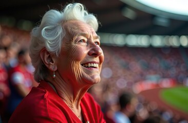 Obraz premium The old lady at the stadium sports event competition cheering. Generative ai image