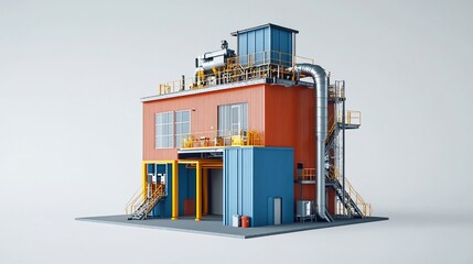 Industrial plant, rendering, factory, isolated,  processing, equipment, background, white, design,  manufacturing