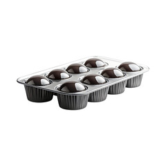 Sleek Glass Muffin Tray with Chocolates Isolated on Transparent Background