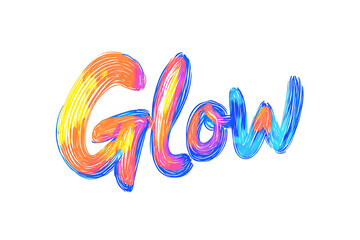  A vibrant artistic illustration of the word Glow painted in colorful brush strokes on a white background, featuring dynamic textures and expressive splashes of color.