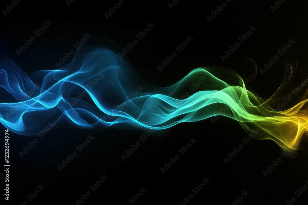 Poster flowing colorful waves create a dynamic visual effect in a dark background at twilight hours