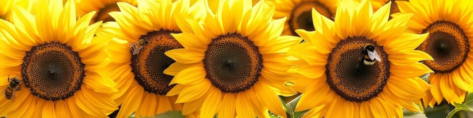 field of bright yellow sunflowers facing the sun © neirfy