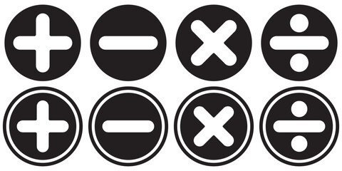 Fototapeta premium Math symbols icon set. Basic mathematical symbol. Plus and minus icon set. Multiply icon. Equals symbol, division symbol, Calculator button, business finance concept in vector,basic mathematics symbol