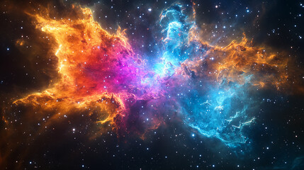 Fototapeta premium Two nebulae intertwine in a cosmic ballet of light and color, painting the vast canvas of space