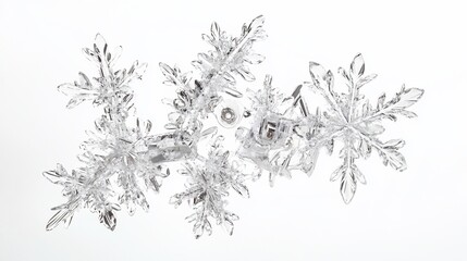 Unique snowflake cluster, macro shot, white background, winter design