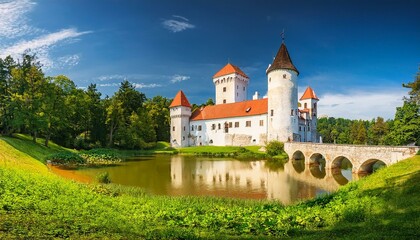 Naklejka premium beautiful romantic castle by the lake 