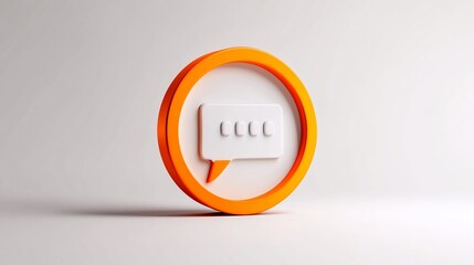 Orange chat icon, message, white background, 3D render, communication