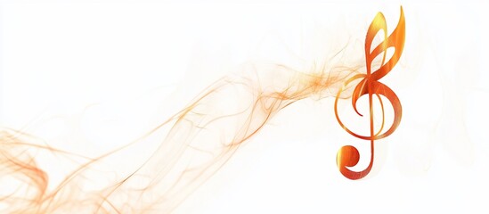 Orange treble clef in smoke swirl on white, music design