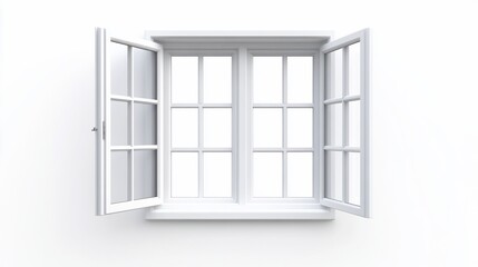 Obraz premium Open white window, panes, studio backdrop, bright