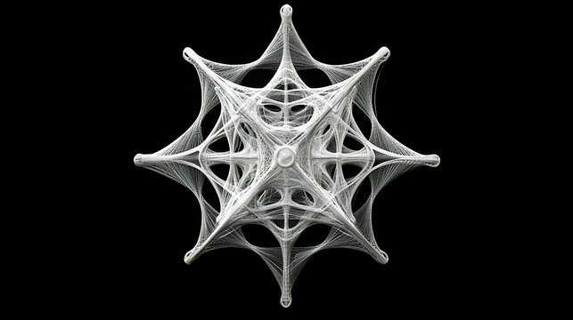 White geometric structure rotating, dark background, design element