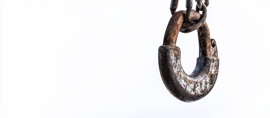 Obraz premium Rusty chain link hanging, white background, industrial safety
