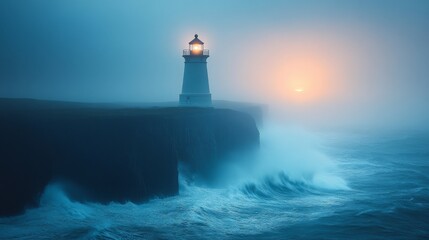 Fototapeta premium Serene Solitude: A Scenic Lighthouse on the Coastal Cliff