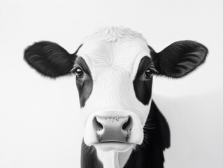 black and white portrait of a cow