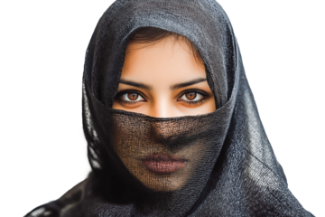 Attractive ethnic woman in hijab on transparent background