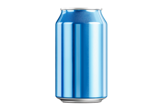 Blue soda can mockup template on transparent background