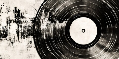 Close up of a black vinyl record on grunge background, evoking vintage music and nostalgic audio memories