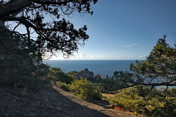 Russia, Republic of Crimea. View from a remote hiking trail on the Black Sea coast near the town of Sudak.