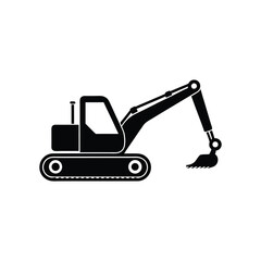 Construction excavator silhouette vector illustration isolated on a white background