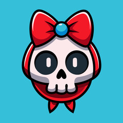 Cartoon Skull with Red Bow Digital Illustration