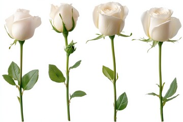 four delicate white roses isolated on a white background