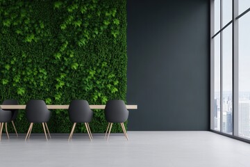 modern office interior with vertical garden and city view
