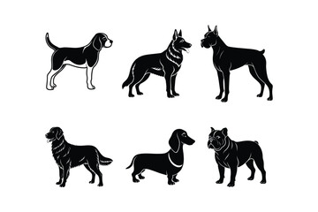 Dog silhouettes set vector o white 