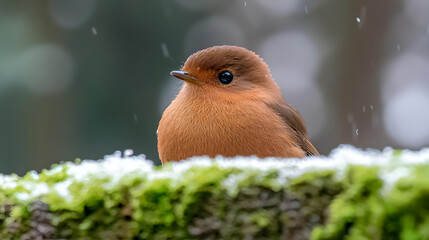 Cute brown bird snowy perch winter wildlife