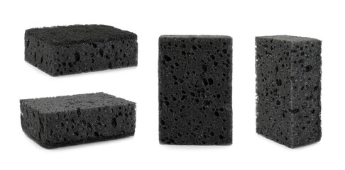 Colorful dish sponges isolated on white background. Kitchen sponge. Cleaning concept, cleaning service. Dishwashing liquid with clean and dirty dishes plate. Place for text, copy space.Wash the dishes