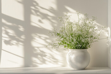 白い壁と植物のシンプルな背景素材 White walls and houseplants