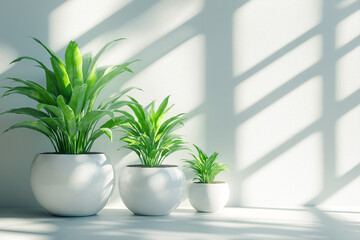 Fototapeta premium 白い壁と植物のシンプルな背景素材 White walls and houseplants