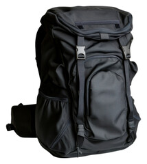 Naklejka premium PNG A sleek, modern black backpack designed for versatility and functionality.
