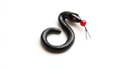 Obraz premium black snake with red bead on white background