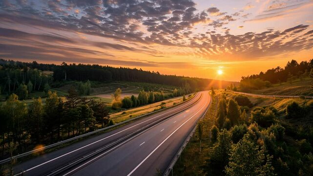 Truck driving on highway at sunset. 4k video footage


