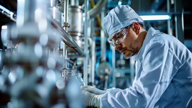 Scientist working in industrial laboratory on experiment. 4k video footage

