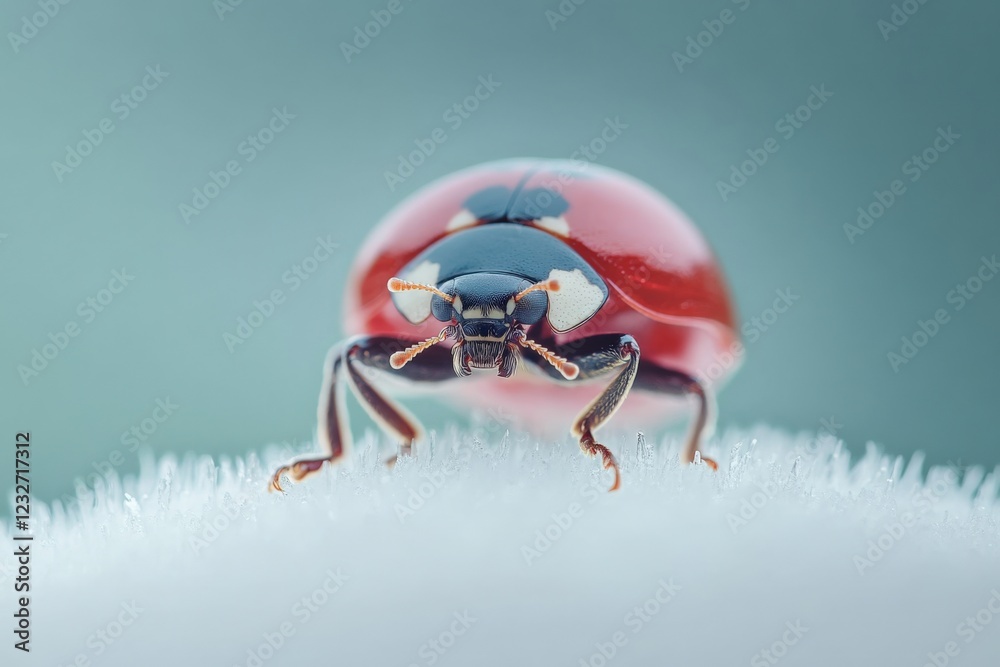 Wall mural a ladybug crawls on a frosty surface.