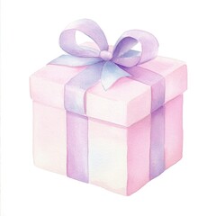 Obraz premium Soft Watercolor Present Box: Dreamy Pastel Design on Pure White, Whimsical and Elegant Art Piece