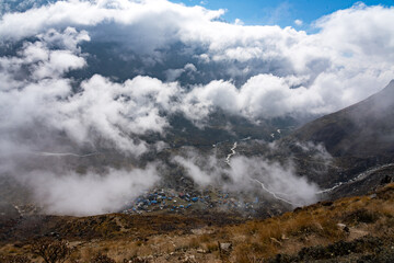Aerial View of Kyanjin Gompa Village in Langtang Region of Himalayas in Nepal