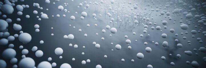A gray background with white spots that create a sense of the depth of the space. White balls of different sizes are scattered all over the background. A banner with space for the text.