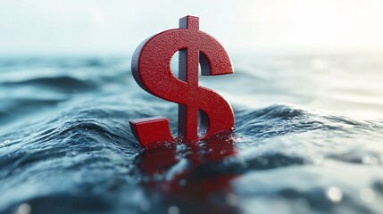 Sinking Dollar Symbol in Water Representing Financial Concerns and Economic Trends