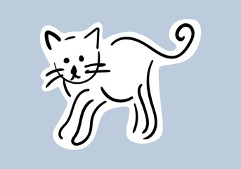 cute cat illustration with simple line art, designed as a sticker.