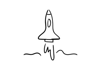 imple line art illustration of a rocket icon, designed as a sticker.