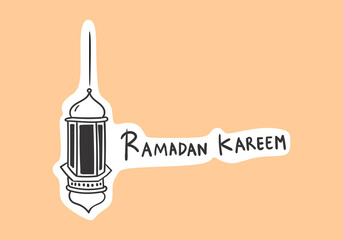 illustration of Ramadan Kareem featuring a mosque, lanterns, the moon, and stars.
